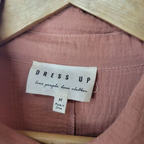 100% Cotton Shirt Button Down Tie Front Long Balloon Sleeve Size Medium - Picture 2 of 11